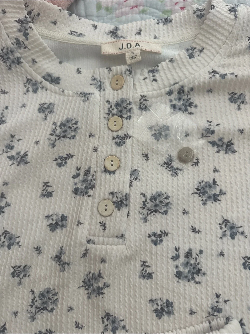 J.O.A. Cream Waffle Knit Henley Top & Floral Shorts Set